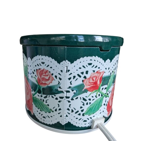 Vintage Rival Potpourri Crock Pot 3206 Green Lace Roses Tested Working - Picture 4 of 10